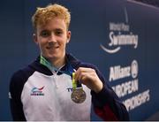 18 August 2018; Lewis White of Great Britain with his silver medal after finishing in second place in the Men's 400m Freestyle S9 during day six of the World Para Swimming Allianz European Championships at the Sport Ireland National Aquatic Centre in Blanchardstown, Dublin. Photo by David Fitzgerald/Sportsfile
