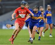 18 August 2018; Pamela Mackey of Cork in action against Mary Ryan of Tipperary during the Liberty Insurance All-Ireland Senior Camogie Championship semi-final match between Cork and Tipperary at Semple Stadium in Thurles, Tipperary. Photo by Matt Browne/Sportsfile
