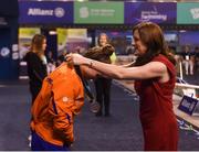 18 August 2018; Chantalle Zijderveld of the Netherlands is presented with her silver medal for the Women's 200m Individual Medley SM10 by Miriam Malone, chairperson of Dublin2018 Local Organising Conmittee, during day six of the World Para Swimming Allianz European Championships at the Sport Ireland National Aquatic Centre in Blanchardstown, Dublin. Photo by David Fitzgerald/Sportsfile