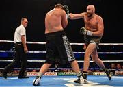 18 August 2018; Tyson Fury, right, in action against Francesco Pianeta during their heavyweight bout at Windsor Park in Belfast. Photo by Ramsey Cardy/Sportsfile