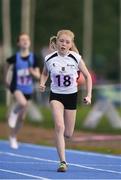 18 August 2018; Grainne Moran of St Josephs, Co.Louth, competing in the Relay 4x100m U12 & O10 Girls event during day one of the Aldi Community Games August Festival at the University of Limerick in Limerick. Photo by Sam Barnes/Sportsfile