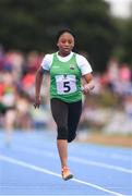 18 August 2018; Angel Alfred of Regional, Co.Limerick, competing in the Relay 4x100m U14 & O12 Girls event during day one of the Aldi Community Games August Festival at the University of Limerick in Limerick. Photo by Sam Barnes/Sportsfile