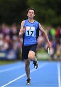 18 August 2018; Finn Alexander, of Mid - Sutton, Co. Dublin, competing in the Relay 4x100m U14 & O12 Boys event during day one of the Aldi Community Games August Festival at the University of Limerick in Limerick. Photo by Sam Barnes/Sportsfile