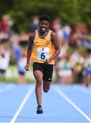 18 August 2018; David Utuke of Ennis St Johns, Co. Clare, competing in the 100m U16 & O14 Boys event during day one of the Aldi Community Games August Festival at the University of Limerick in Limerick. Photo by Sam Barnes/Sportsfile