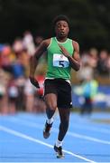 18 August 2018; Jeff Okwuegbe of Caherdavin, Co. Limerick, competing in the 100m U16 & O14 Boys event during day one of the Aldi Community Games August Festival at the University of Limerick in Limerick. Photo by Sam Barnes/Sportsfile