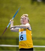 18 August 2018; Ethan Ryan of Ruan, Co. Clare competing in the Javelin U14 event during day one of the Aldi Community Games August Festival at the University of Limerick in Limerick. Photo by Harry Murphy/Sportsfile