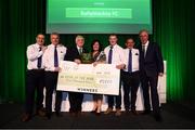 17 August 2018; Members of the Ballymackey Football Club, Tipperary, from left, Ciaran Tinkler, George and Jennifer Haverty, John Delaney and Eddie Ryan are presented with the 2018 Club of the Year award by FAI President Tony Fitzgerald and John Delaney, CEO, Football Association of Ireland, right, at the FAI Delegates Dinner & FAI Communications Awards at the Rochestown Park Hotel in Cork. Photo by Stephen McCarthy/Sportsfile
