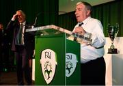 17 August 2018; Donnie Harmon of Kilnamanagh FC, Dublin, makes a speech after receiving his John Sherlock Services to Football Award at the FAI Delegates Dinner & FAI Communications Awards at the Rochestown Park Hotel in Cork. Photo by Stephen McCarthy/Sportsfile