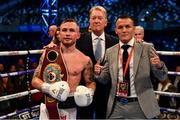 18 August 2018; Carl Frampton and IBF featherweight Champion Josh Warrington after Carl defeated Luke Jackson at Windsor Park in Belfast. Photo by Ramsey Cardy/Sportsfile