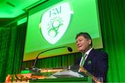 17 August 2018; MC Trevor Welch speaking during the FAI Delegates Dinner & FAI Communications Awards at the Rochestown Park Hotel in Cork. Photo by Stephen McCarthy/Sportsfile
