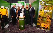 17 August 2018; John Delaney, CEO, Football Association of Ireland, his partner Emma English and Denis O'Brien with Michelle Byas and Mark Ronan of Ashbourne United AFC of Meath at the FAI Delegates Dinner & FAI Communications Awards at the Rochestown Park Hotel in Cork. Photo by Stephen McCarthy/Sportsfile