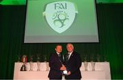 17 August 2018; David Martin, President of the Irish Football Association, left, and FAI President Tony Fitzgerald with The President's Junior Cup at the FAI Delegates Dinner & FAI Communications Awards at the Rochestown Park Hotel in Cork. Photo by Stephen McCarthy/Sportsfile
