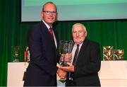 17 August 2018; Terry Dunne of Corkbeg AFC receives his John Sherlock Services to Football Award from An Tánaiste Simon Coveney TD at the FAI Delegates Dinner & FAI Communications Awards at the Rochestown Park Hotel in Cork. Photo by Stephen McCarthy/Sportsfile