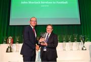 17 August 2018; Ger Stanton of Everton AFC, Cork, receives his John Sherlock Services to Football Award from An Tánaiste Simon Coveney TD at the FAI Delegates Dinner & FAI Communications Awards at the Rochestown Park Hotel in Cork. Photo by Stephen McCarthy/Sportsfile