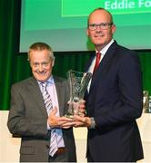 17 August 2018; Former World Cup match official Eddie Foley receives his John Sherlock Services to Football Award from An Tánaiste Simon Coveney TD at the FAI Delegates Dinner & FAI Communications Awards at the Rochestown Park Hotel in Cork. Photo by Stephen McCarthy/Sportsfile