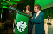 17 August 2018; Paddy Melia after accepting a John Sherlock Services to Football Award on behalf of the late Adrian Melia, Kildare sports photographer, at the FAI Delegates Dinner & FAI Communications Awards at the Rochestown Park Hotel in Cork. Photo by Stephen McCarthy/Sportsfile