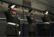 19 August 2018; Members of the Irish Defence Forces, from left, Sergeant Ian Jones, Captain Dermot Considine and Seargent Brian Harte prior to raising the Irish tricolour ahead of the GAA Hurling All-Ireland Senior Championship Final between Galway and Limerick at Croke Park in Dublin. Photo by Stephen McCarthy/Sportsfile