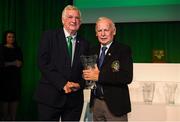 17 August 2018; Jimmy Mooney, Wicklow Branch referee, receives his John Sherlock Services to Football Award from FAI President Tony Fitzgerald at the FAI Delegates Dinner & FAI Communications Awards at the Rochestown Park Hotel in Cork. Photo by Stephen McCarthy/Sportsfile