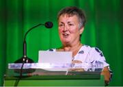 17 August 2018; FAI Board Member Niamh O'Donoghue, Chairperson of the Women's Football Committee, speaking at the FAI Delegates Dinner & FAI Communications Awards at the Rochestown Park Hotel in Cork. Photo by Stephen McCarthy/Sportsfile