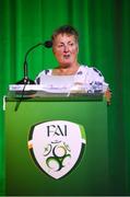 17 August 2018; FAI Board Member Niamh O'Donoghue, Chairperson of the Women's Football Committee, speaking at the FAI Delegates Dinner & FAI Communications Awards at the Rochestown Park Hotel in Cork. Photo by Stephen McCarthy/Sportsfile