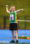 19 August 2018; Ciara McCroary of Duleek, Co. Meath, competing in the Ball Throw U12 & O10 Girls event during day two of the Aldi Community Games August Festival at the University of Limerick in Limerick. Photo by Sam Barnes/Sportsfile