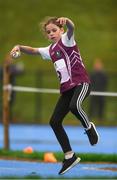 19 August 2018; Cora Sweeney of Athenry, Co.Galway, competing in the Ball Throw U12 & O10 Girls event during day two of the Aldi Community Games August Festival at the University of Limerick in Limerick. Photo by Sam Barnes/Sportsfile