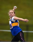 19 August 2018; Jade Barry of Carrick on Suir, Co. Tipperary, competing in the Ball Throw U12 & O10 Girls event during day two of the Aldi Community Games August Festival at the University of Limerick in Limerick. Photo by Sam Barnes/Sportsfile