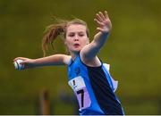 19 August 2018; Chloe Ericson of Skerries, Co. Dublin, competing in the Ball Throw U12 & O10 Girls event during day two of the Aldi Community Games August Festival at the University of Limerick in Limerick. Photo by Sam Barnes/Sportsfile
