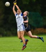 19 August 2018; Catherine Dolan of Cavan in action against Aisling McCarthy of Tipperary during the 2018 TG4 All-Ireland Ladies Senior Football Championship relegation play-off match between Cavan and Galway at Dolan Park in Cavan. Photo by Oliver McVeigh/Sportsfile
