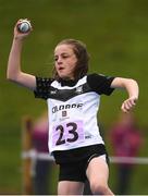 19 August 2018; Hayley Trant of Prosperous, Co. Kildare, competing in the Ball Throw U12 & O10 Girls event during day two of the Aldi Community Games August Festival at the University of Limerick in Limerick. Photo by Sam Barnes/Sportsfile