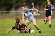 19 August 2018; Roisin Howard of Tipperary in action against Laura Fitzpatrick of Cavan during the 2018 TG4 All-Ireland Ladies Senior Football Championship relegation play-off match between Cavan and Galway at Dolan Park in Cavan. Photo by Oliver McVeigh/Sportsfile