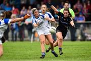 19 August 2018; Donna English of Cavan  in action against Brid Condon of Tipperary during the 2018 TG4 All-Ireland Ladies Senior Football Championship relegation play-off match between Cavan and Galway at Dolan Park in Cavan. Photo by Oliver McVeigh/Sportsfile