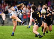 19 August 2018; Aishling Sheridan of Cavan  in action against Siobhan Condon and Brid Condon of Tipperary during the 2018 TG4 All-Ireland Ladies Senior Football Championship relegation play-off match between Cavan and Galway at Dolan Park in Cavan. Photo by Oliver McVeigh/Sportsfile