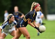 19 August 2018; Orla O’Dwyer of Tipperary  in action against Donna English of Cavan during the 2018 TG4 All-Ireland Ladies Senior Football Championship relegation play-off match between Cavan and Galway at Dolan Park in Cavan. Photo by Oliver McVeigh/Sportsfile