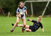 19 August 2018; Catherine Dolan of Cavan in action against Samantha Lambert of Tipperary during the 2018 TG4 All-Ireland Ladies Senior Football Championship relegation play-off match between Cavan and Galway at Dolan Park in Cavan. Photo by Oliver McVeigh/Sportsfile