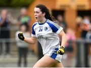 19 August 2018; Lauren McVeety of Cavan celebrates after scoring her side's second goal during the 2018 TG4 All-Ireland Ladies Senior Football Championship relegation play-off match between Cavan and Galway at Dolan Park in Cavan. Photo by Oliver McVeigh/Sportsfile