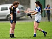 19 August 2018; Rachael Doonan of Cavan right, commiserates with Gillian O’Brien of Tipperary after the 2018 TG4 All-Ireland Ladies Senior Football Championship relegation play-off match between Cavan and Galway at Dolan Park in Cavan. Photo by Oliver McVeigh/Sportsfile