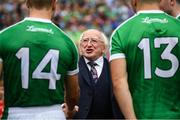 19 August 2018; The President of Ireland, Michael D Higgins shakes hands with Séamus Flanagan of Limerick prior to the GAA Hurling All-Ireland Senior Championship Final match between Galway and Limerick at Croke Park in Dublin. Photo by Stephen McCarthy/Sportsfile
