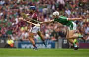 19 August 2018; Johnny Coen of Galway is hooked by Kyle Hayes of Limerick during the GAA Hurling All-Ireland Senior Championship Final match between Galway and Limerick at Croke Park in Dublin. Photo by Piaras Ó Mídheach/Sportsfile
