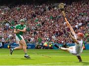 19 August 2018; Shane Dowling of Limerick shoots to score his side's third goal during the GAA Hurling All-Ireland Senior Championship Final match between Galway and Limerick at Croke Park in Dublin. Photo by Seb Daly/Sportsfile