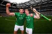 19 August 2018; Gearóid Hegarty, left, and Cian Lynch of Limerick celebrate following the GAA Hurling All-Ireland Senior Championship Final match between Galway and Limerick at Croke Park in Dublin. Photo by Stephen McCarthy/Sportsfile