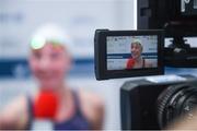19 August 2018; Ellen Keane of Ireland is interviewed after winning the final of the Women's 100m Breaststroke SB8 event during day seven of the World Para Swimming Allianz European Championships at the Sport Ireland National Aquatic Centre in Blanchardstown, Dublin. Photo by David Fitzgerald/Sportsfile