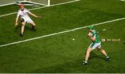 19 August 2018; Shane Dowling of Limerick scores his side's third goal past Galway goalkeeper Fearghal Flannery during the GAA Hurling All-Ireland Senior Championship Final match between Galway and Limerick at Croke Park in Dublin. Photo by Daire Brennan/Sportsfile