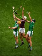 19 August 2018; Tom Morrissey, left, and Gearóid Hegarty of Limerick in action against Padraic Mannion of Galway during the GAA Hurling All-Ireland Senior Championship Final match between Galway and Limerick at Croke Park in Dublin. Photo by Daire Brennan/Sportsfile