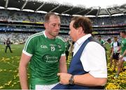 19 August 2018; Shane Dowling of Limerick speaking with Marty Morrissey of RTE following the GAA Hurling All-Ireland Senior Championship Final match between Galway and Limerick at Croke Park in Dublin.  Photo by Eóin Noonan/Sportsfile