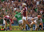 19 August 2018; Shane Dowling of Limerick celebrates scoring his side's third goal during the GAA Hurling All-Ireland Senior Championship Final match between Galway and Limerick at Croke Park in Dublin. Photo by Ray McManus/Sportsfile