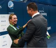 19 August 2018; Ellen Keane of Ireland being presented with her gold medal, won in the Women's 200m Medley SM9 event, by her coach, High Performance Director Paralympics Ireland Dave Malone, during day seven of the World Para Swimming Allianz European Championships at the Sport Ireland National Aquatic Centre in Blanchardstown, Dublin. Photo by David Fitzgerald/Sportsfile