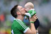 19 August 2018; Séamus Hickey of Limerick celebrates with his son Patrick after the GAA Hurling All-Ireland Senior Championship Final match between Galway and Limerick at Croke Park in Dublin.  Photo by Brendan Moran/Sportsfile
