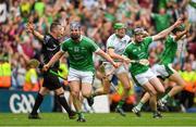 19 August 2018; Richie McCarthy of Limerick celebrates at the final whistle after the GAA Hurling All-Ireland Senior Championship Final match between Galway and Limerick at Croke Park in Dublin. Photo by Piaras Ó Mídheach/Sportsfile