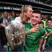 19 August 2018; Limerick captain Declan Hannon and his girlfriend Louise Cantillon celebrate with the Liam MacCarthy Cup following the GAA Hurling All-Ireland Senior Championship Final between Galway and Limerick at Croke Park in Dublin. Photo by Stephen McCarthy/Sportsfile